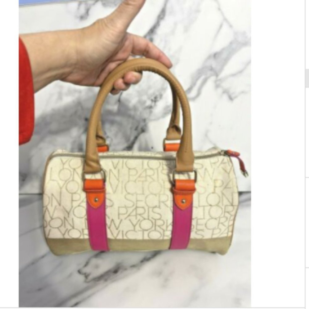 Victoria Secret Signature NY & Paris Multicolor Double Handle Canvas Satchel - Picture 5 of 10